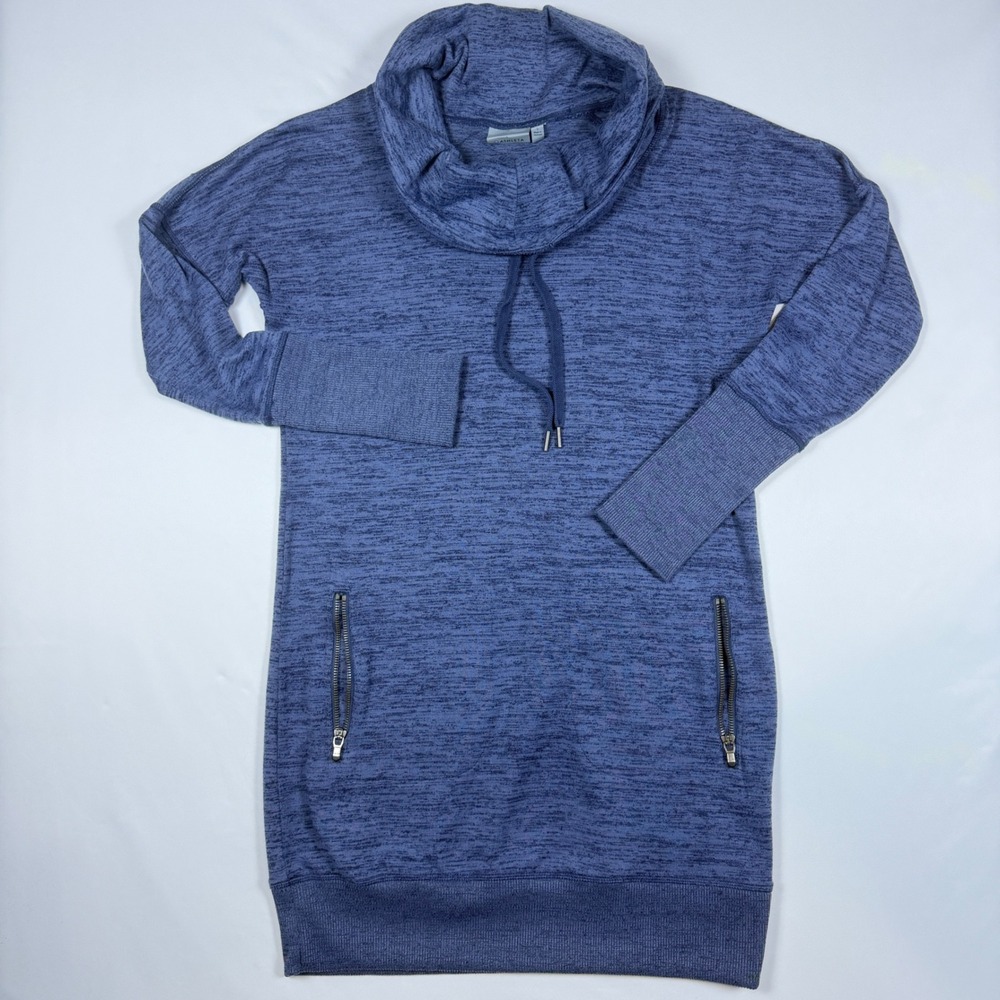 Athleta Athena Cowl Neck Tunic Women Small Blue Space Dye Zip Pocket Thumbhole